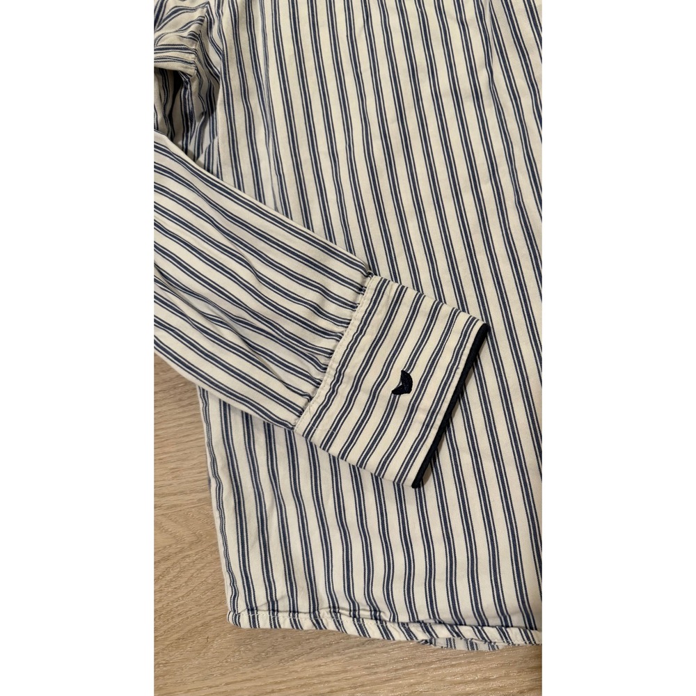 Petite Plume French Ticking Twill Pajama Top Womens M Navy White Stripe Preppy - Picture 10 of 11